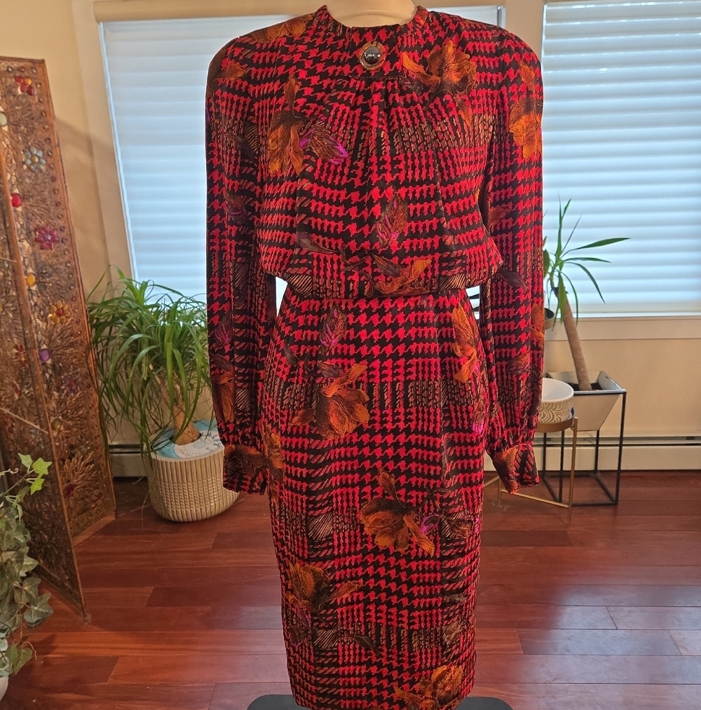 NWT Anne Crimmins for Umi Collections Silk Floral Midi Dress Red Black Size 8